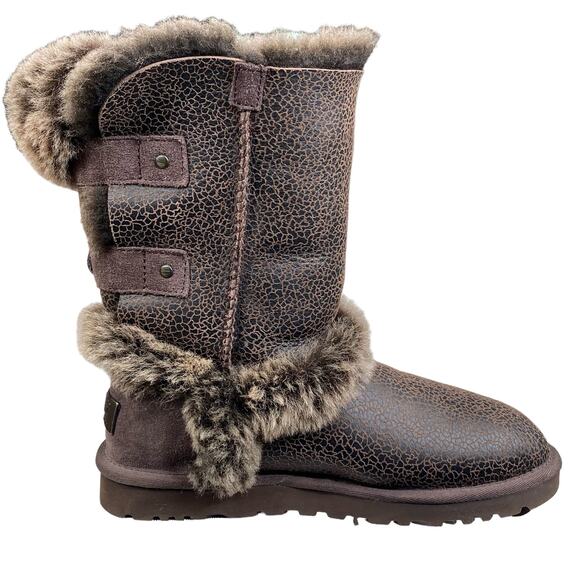 UGG Women’s Skylah Brown Leather Bomber shelling Winter Boot Size US 6 - Picture 4 of 11